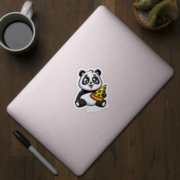 Cute Panda Bear Eating Pizza by logiamerch